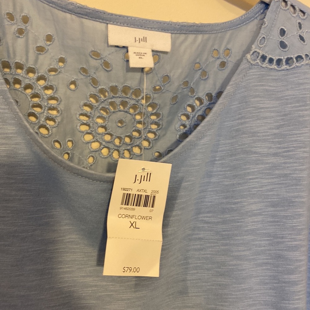 J Jill blue eyelet embellished cotton/modal top shirt Size XL NWT - Picture 4 of 7